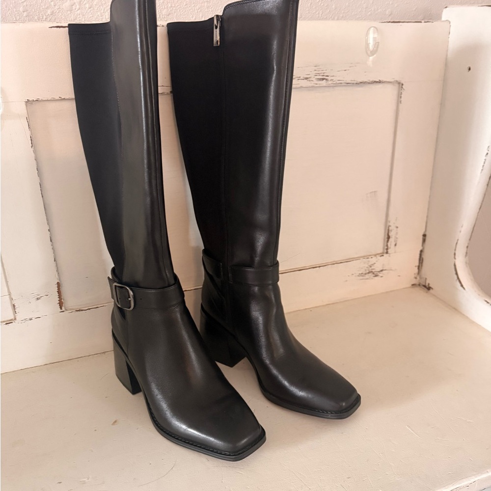 Vince Camuto Black Knee-High Block Heel Riding Boots